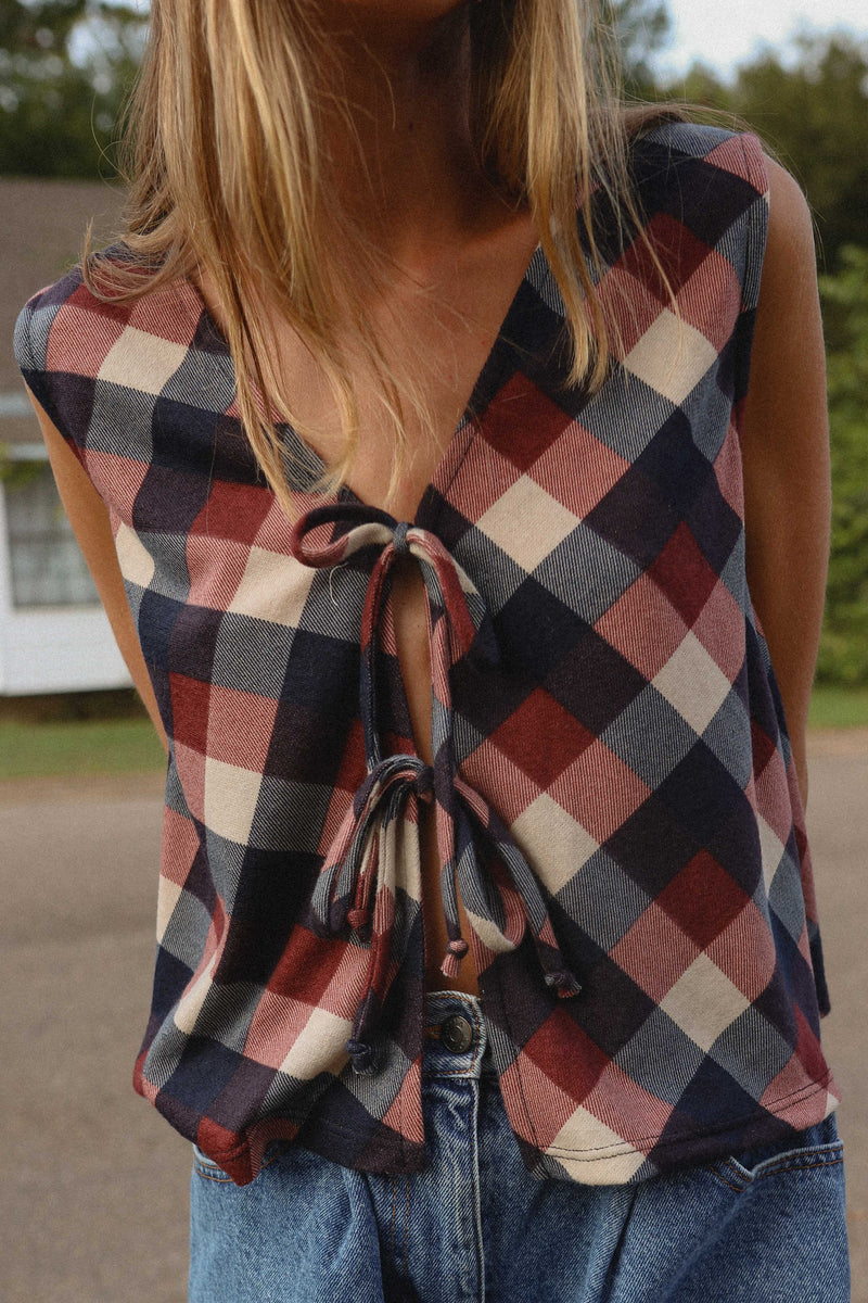 Ava Plaid Tie Vest