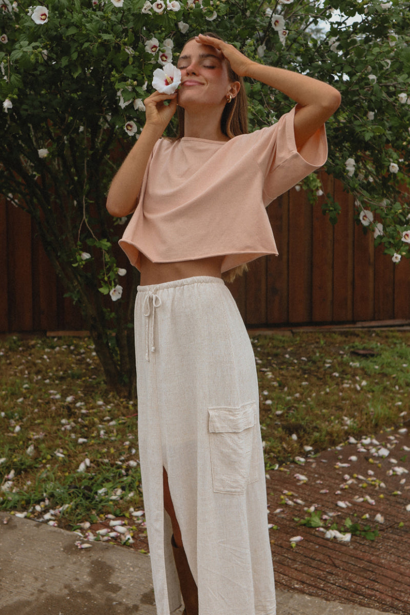 Linen Blend Cargo Skirt