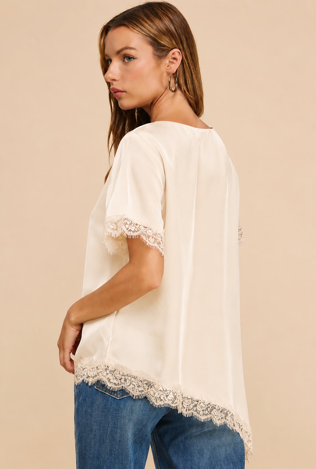 Clair Satin Blouse with Lace Detail