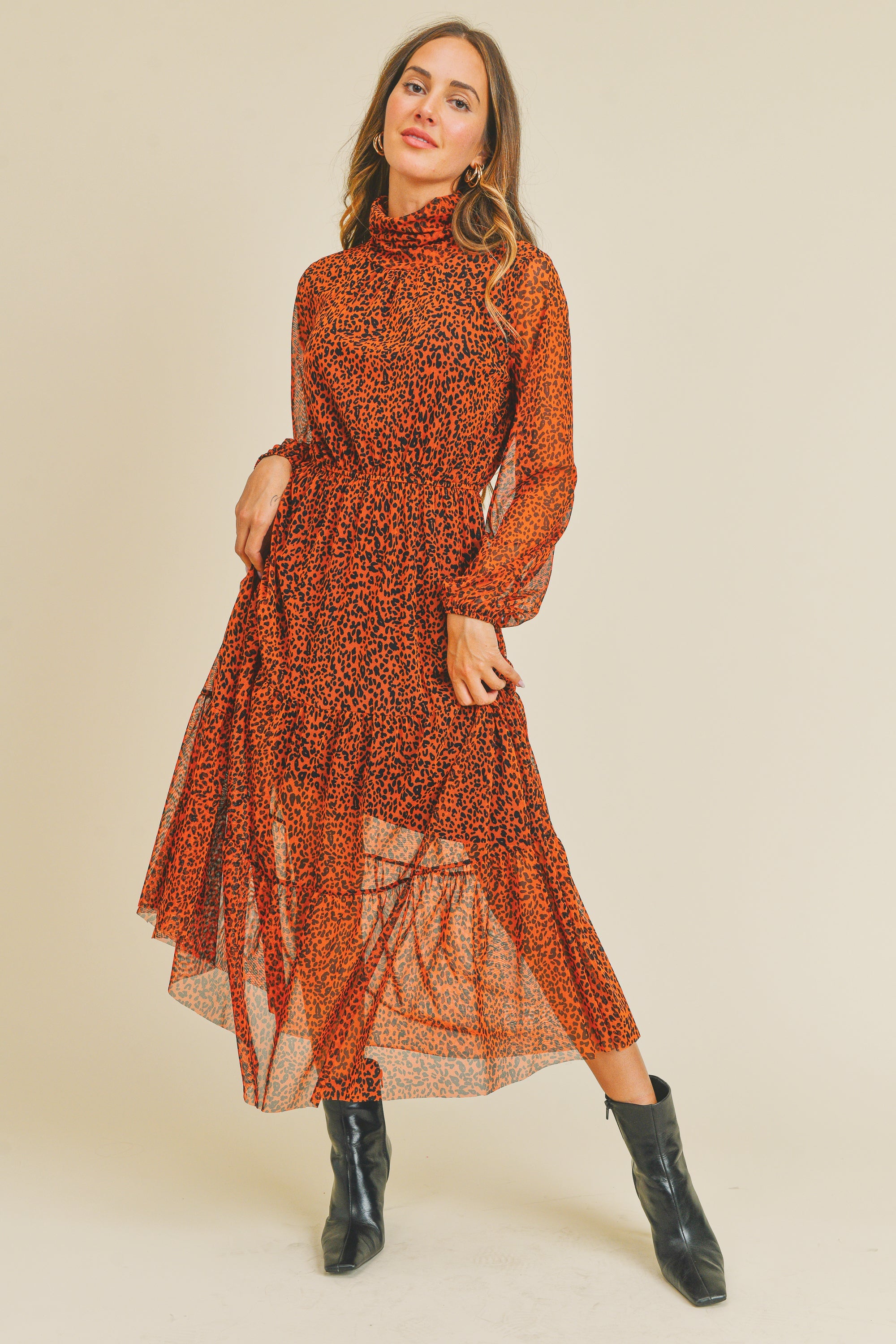 Animal Print Mesh Dress