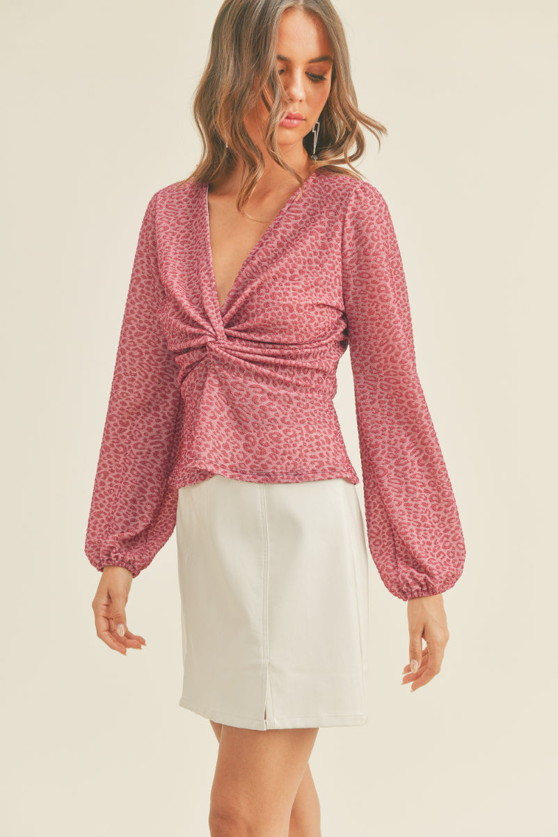 Shiny Animal Print Knot Top