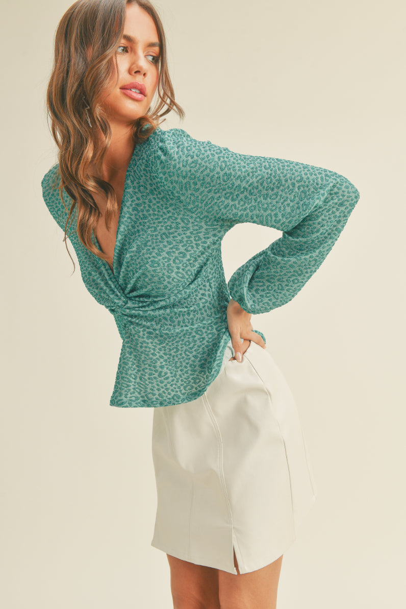 Shiny Animal Print Knot Top